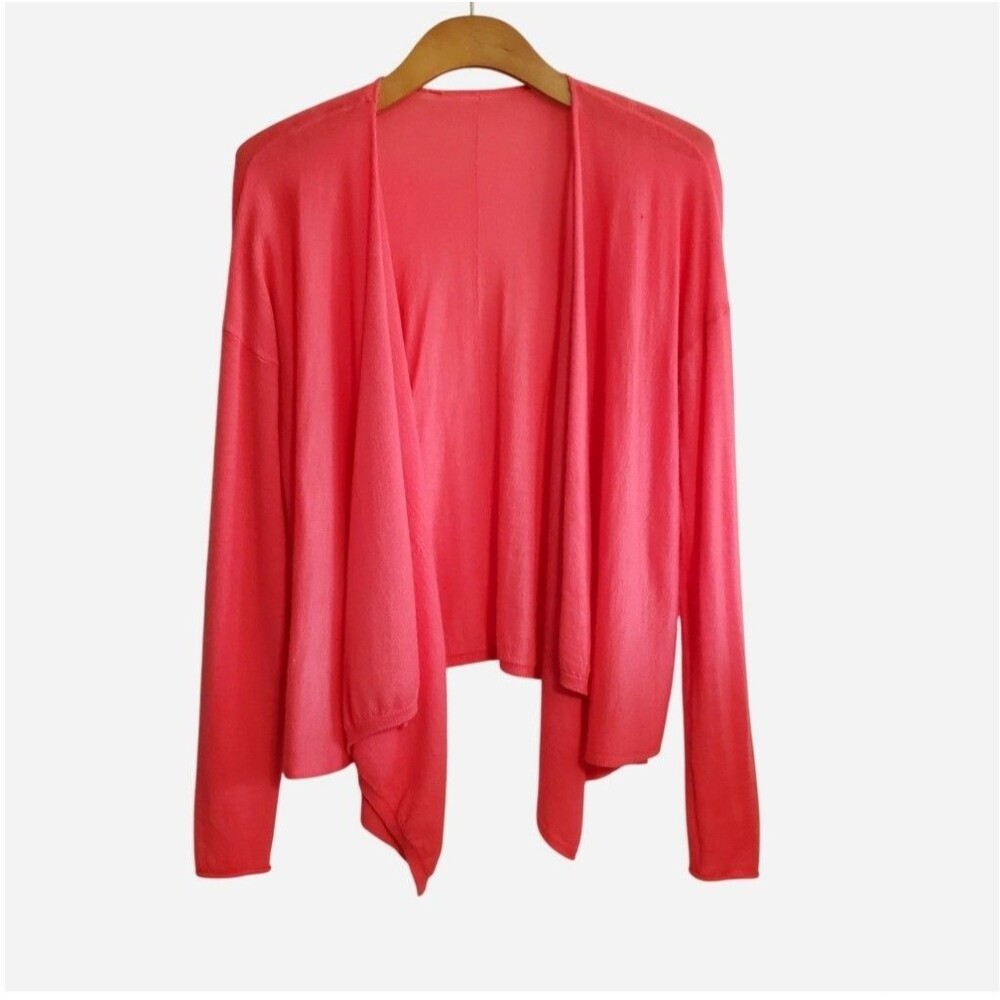 Calypso St Barth Coral 100% Cashmere Waterfall Open Front Cardigan Size M Preppy